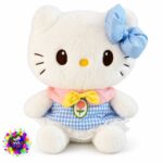 عروسک پولیشی هلو کیتی 30 سانتی با لباس آبی | Hello Kitty Blue Dress Plush